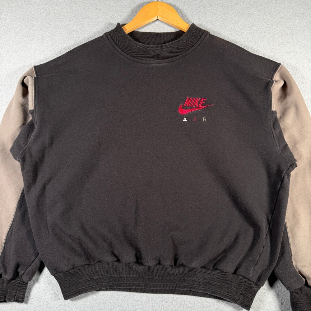 Vintage Nike Air Crewneck Sweatshirt Mens Medium Black Tan Colorblock Logo